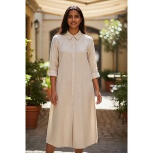 VTG Spiegel 100% Cotton Dress Size 16 Searsucker Striped Pearl Snap Front Preppy
